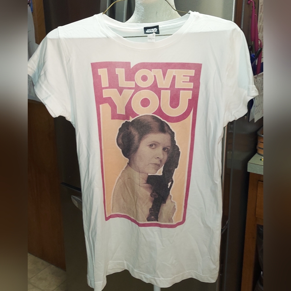 Officially Star Wars Princess Leia Licensed Love You White  T-Shirt in Size Lg